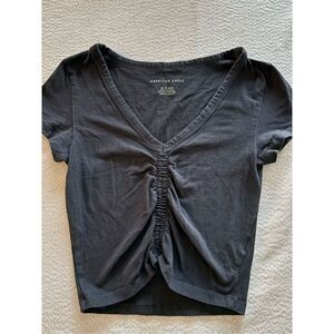 AE Ruched Fitted Cropped T-shirt in dark gray XS